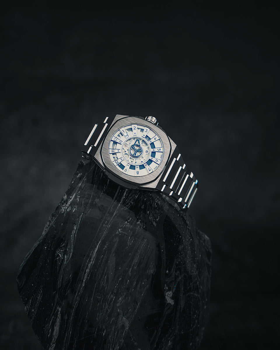 M3S blue - swiss made watch with DWISS signature mysterious hours easy interchangeable metal bracelet using sellita SW200-1 movement