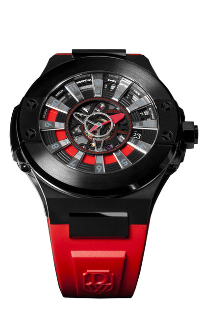 DWISS M2-ABR design awarded swiss made watch with red rubber strap and sapphire crystal