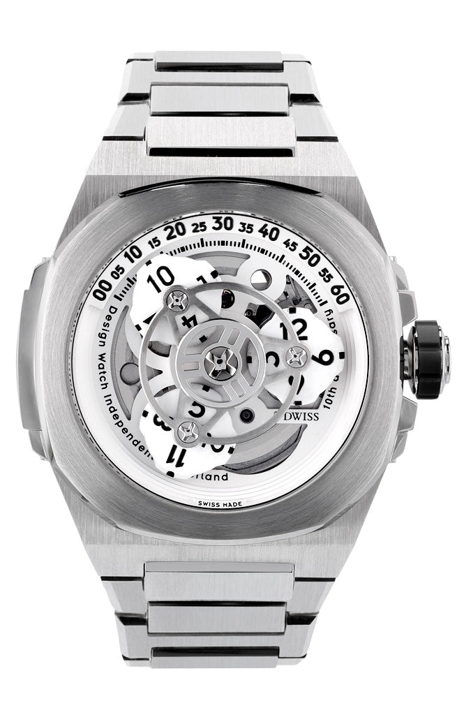 DWISS M3W White Wandering Hours Automatic Swiss Made Watch w/ Bracelet